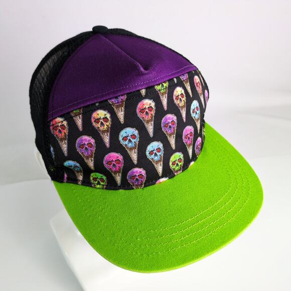 Brimmz Skull Ice Cream Cones Trucker Mesh Snapback Baseball Hat Ball Cap Skater - Picture 1 of 7